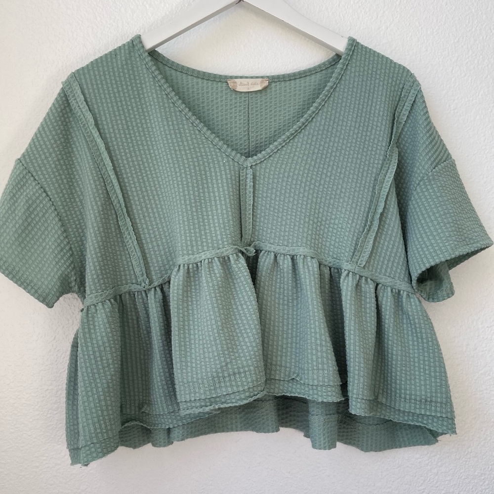 Altar'd State Sage Green Cropped Ruffle Top Babydoll Crop Top Size Large